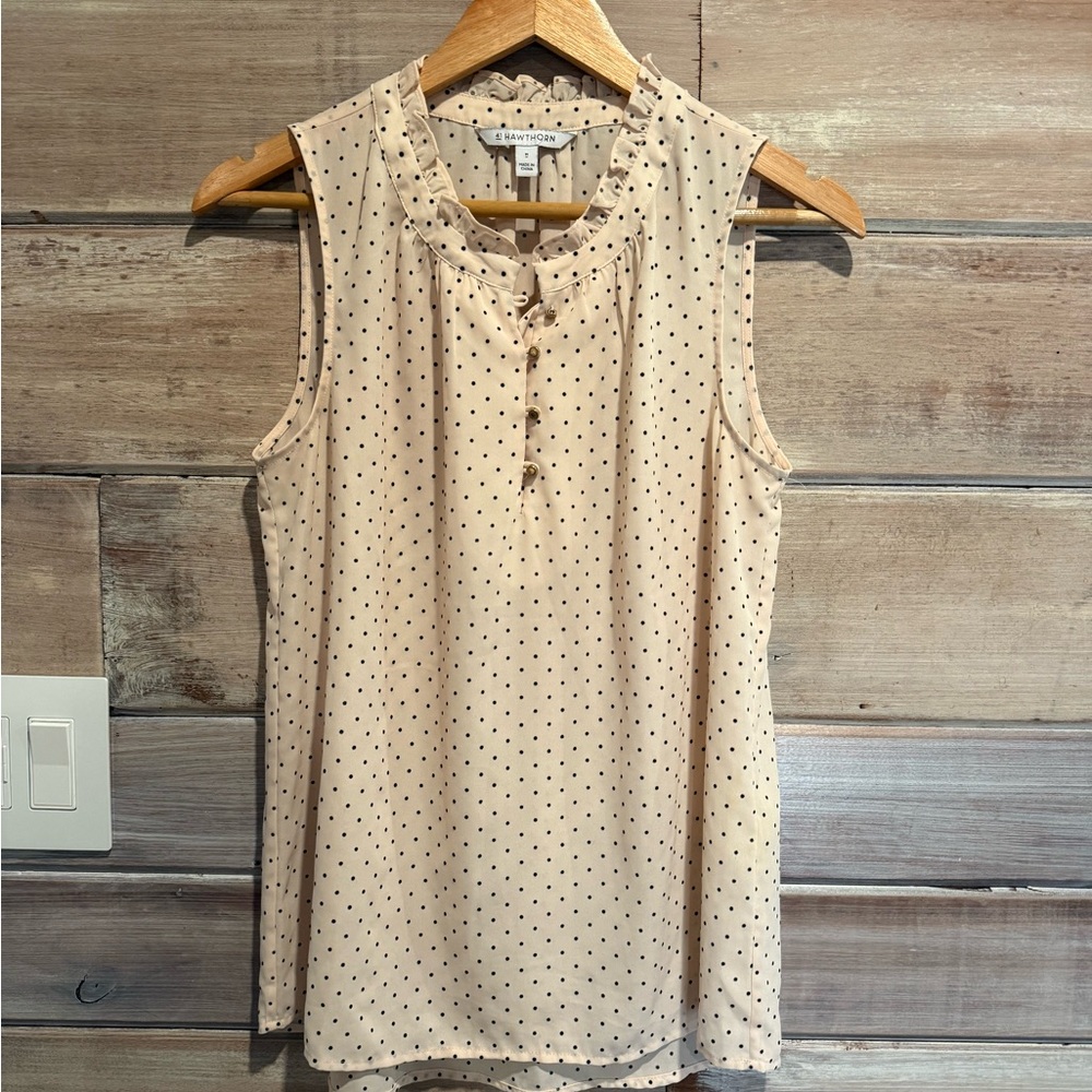 41 Hawthorn Beige Polka Dot Sleeveless Blouse Size Medium